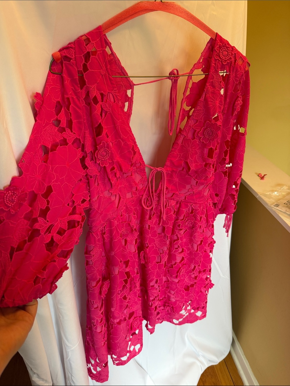 Hot Pink Floral V-Neck Women's Mini Dress